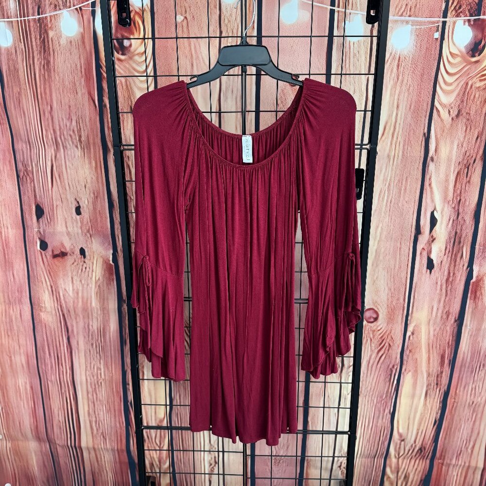 Tee For the Soul - Tunic Top with Ruffle Sleeves - Burgundy - 3x -